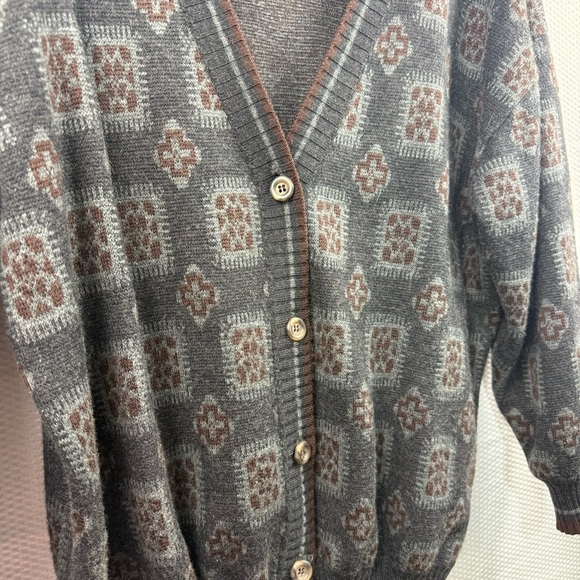 Vintage Julien Seoul Knit Cardigan Geometric Grey Retro Sweater Size M - Picture 3 of 8